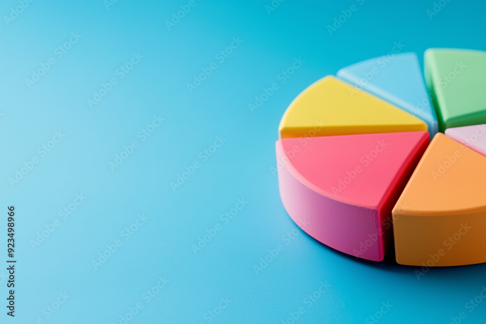 Obraz premium A pie chart illustrating market share growth across different business sectors, with distinct, bold colors
