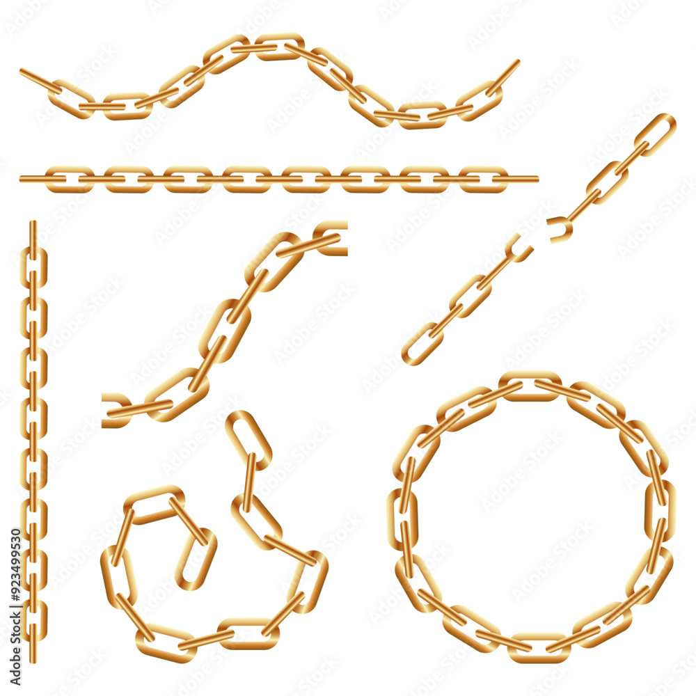 various gold chains of various shapes. Vector illustration various gold chains of various shapes. Vector illustration