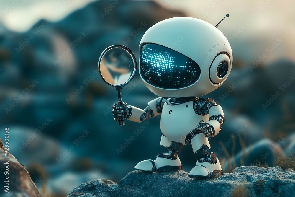 Futuristic Search Engine Robot with Magnifying Glass Futuristic Search Engine Robot with Magnifying Glass