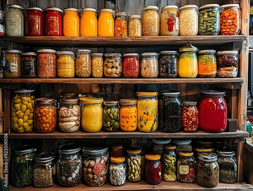 Wallpaper Mural Assortment of Preserved Foods in Mason Jars on a Shelving Unit for an Inviting Indoor Market Display Torontodigital.ca