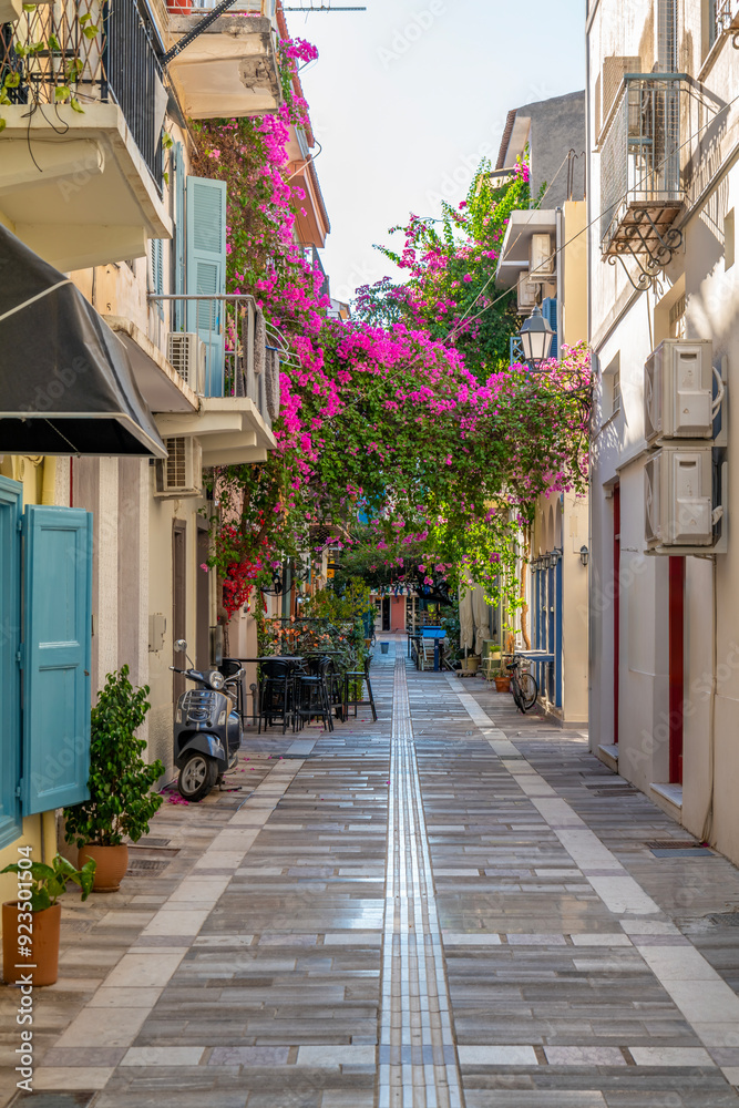 Naklejka premium greece old capital nafplion streets shops churches castle and colorful houses quiet hours tourist destination