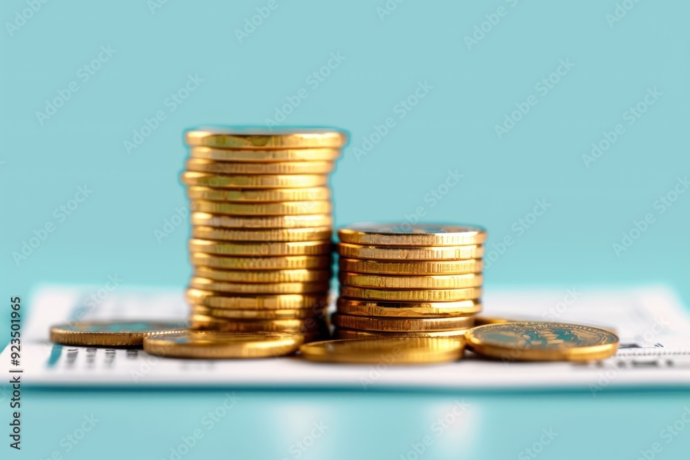 Coin stacks, deposit receipt, flat design illustration