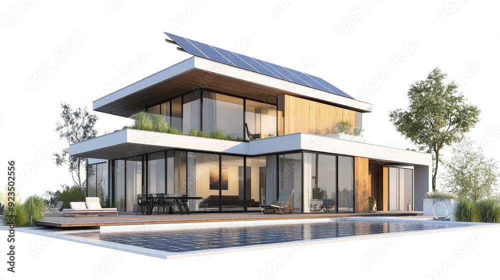 Fototapeta premium modern house with solar panels transparent background
