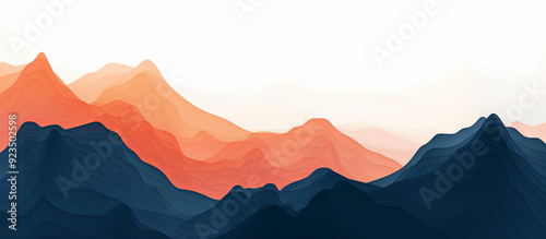 Minimalist abstract design with blurred red, orange, and navy blue gradients, featuring smooth curves and grainy textures, resembling mountain peaks, in a high-resolution, modern, and elegant style wi