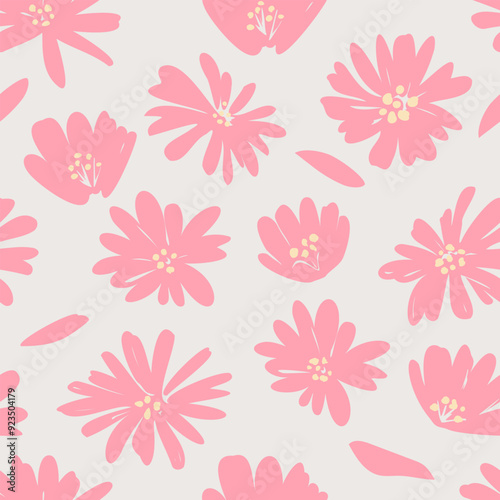 Flowers color seamless patterns hand drawn style for fabric, textiles, clothing, wrapping paper, packaging tape, abstract backgrounds.