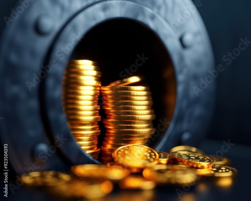 Coins in a bank vault, digital deposit, flat design illustration photo