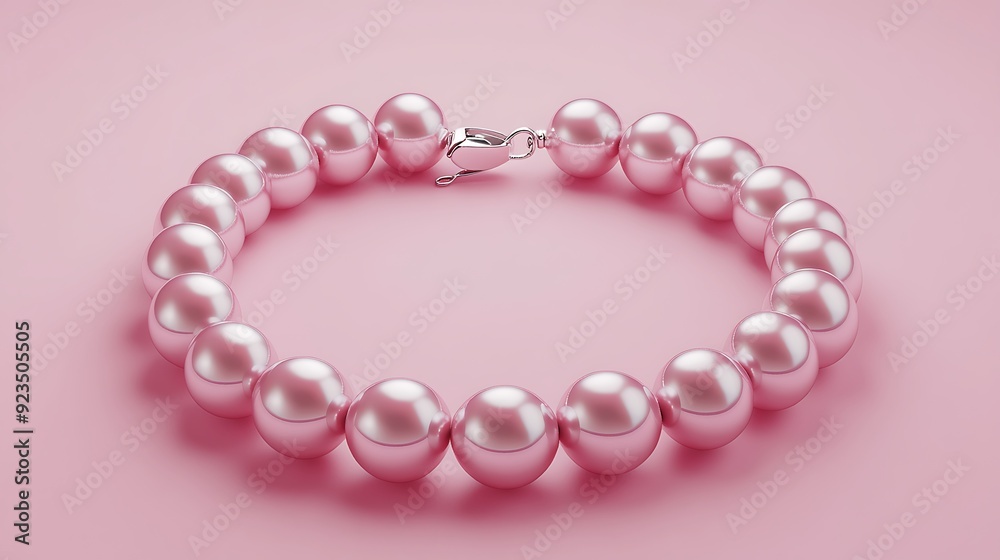 Elegant Pearl Bracelet with Silver Clasp on Pastel Pink Background - Luxury Jewelry Concept 3D Rendering Elegant Pearl Bracelet with Silver Clasp on Pastel Pink Background - Luxury Jewelry Concept 3D Rendering