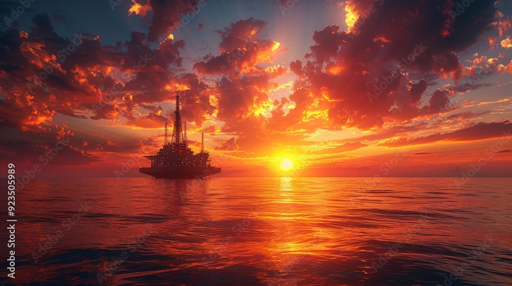 Offshore oil rig drilling platform at sunset. Offshore oil rig drilling platform at sunset.