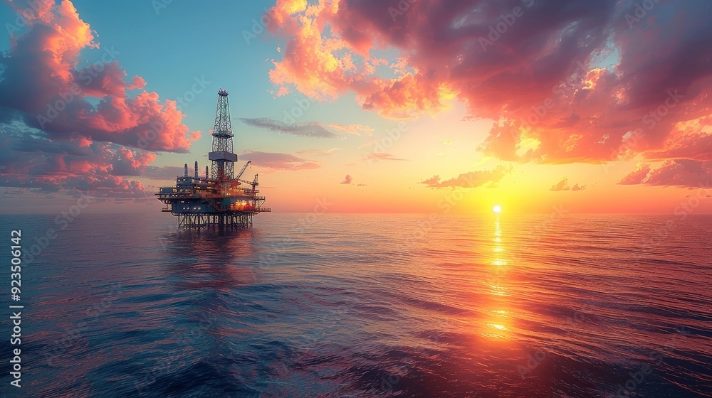 Offshore oil rig drilling platform at sunset. Offshore oil rig drilling platform at sunset.