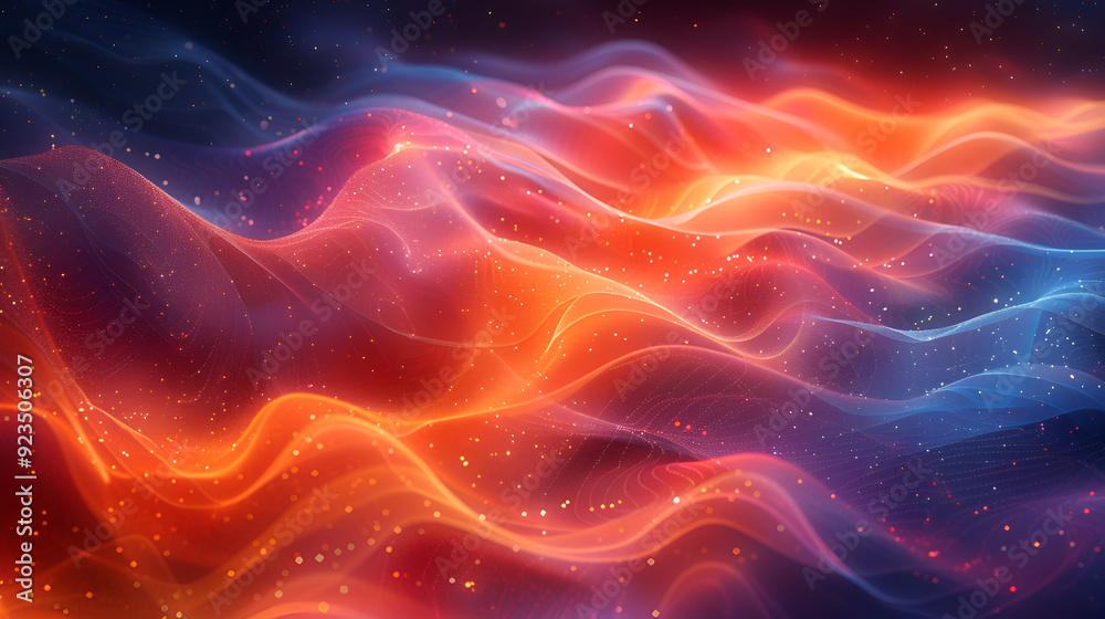 Obraz premium A vibrant abstract background with waves of light and color, illustrating a harmonious blend of dynamic visual elements.