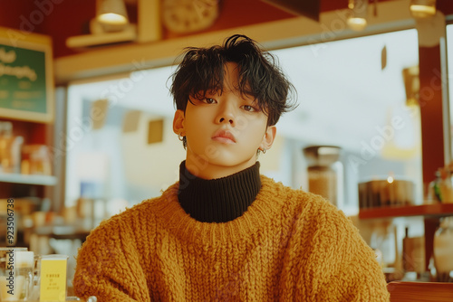 Stylish Idol in Cozy Cafe Setting 5