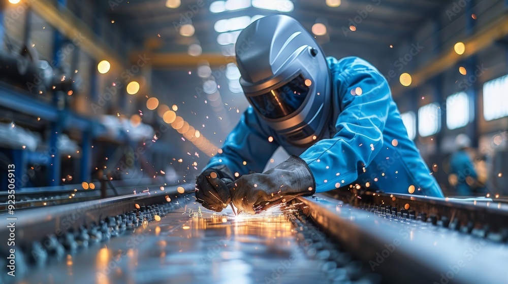 Workers and welders who perform arc welding in factories. Workers and welders who perform arc welding in factories.