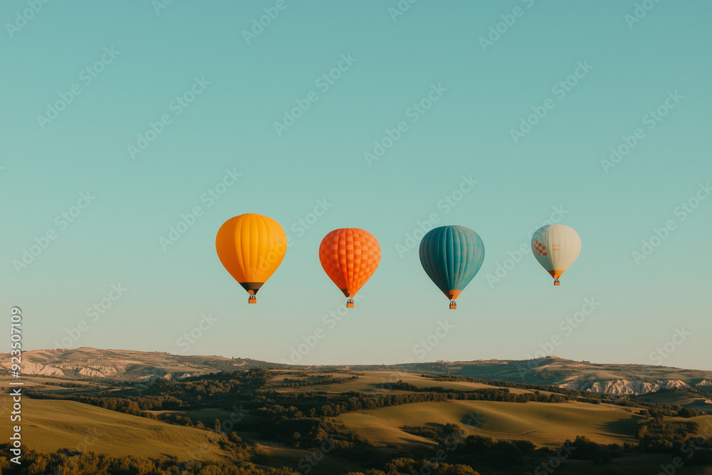 Fototapeta premium Colorful Hot Air Balloons Floating Over a Scenic Landscape 2
