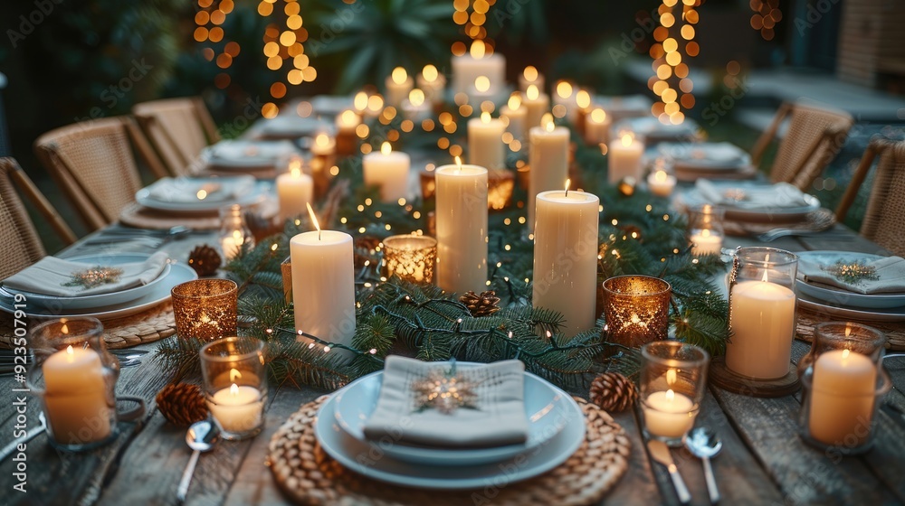 Festive table setting with rustic Christmas decor Festive table setting with rustic Christmas decor