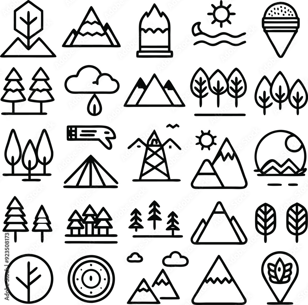 a set of black and white icons for nature a set of black and white icons for nature