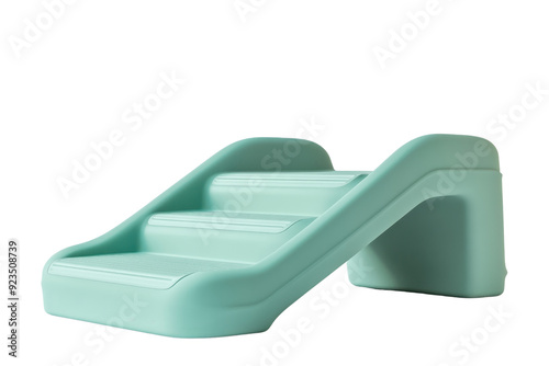 Minimalist teal plastic slide on transparent background. Perfect for playground designs, children toys, and modern style illustrations.