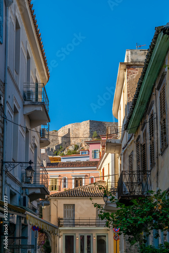 Fototapeta Naklejka Na Ścianę i Meble -  greece old capital nafplion streets shops churches castle and colorful houses quiet hours tourist destination