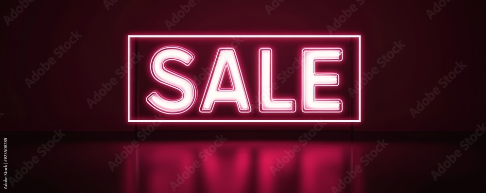 Fototapeta premium Bright neon sale sign glowing in a dark background for promotions