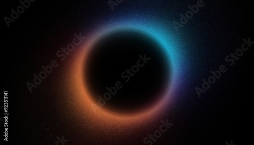 abstract grainy orange blue gradient glowing ring, black  background banner poster