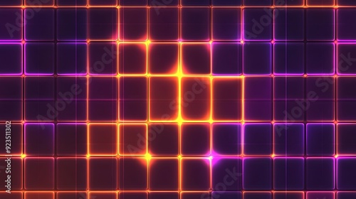 Cyberpunk Square Grid - Seamless Neon Orange and Violet Pattern on Black Background - Vector Digital Art with Dark Aesthetic