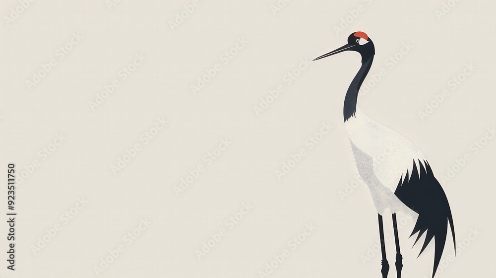 Obraz premium A stylized illustration of a crane with a red crown, set against a minimalistic background.