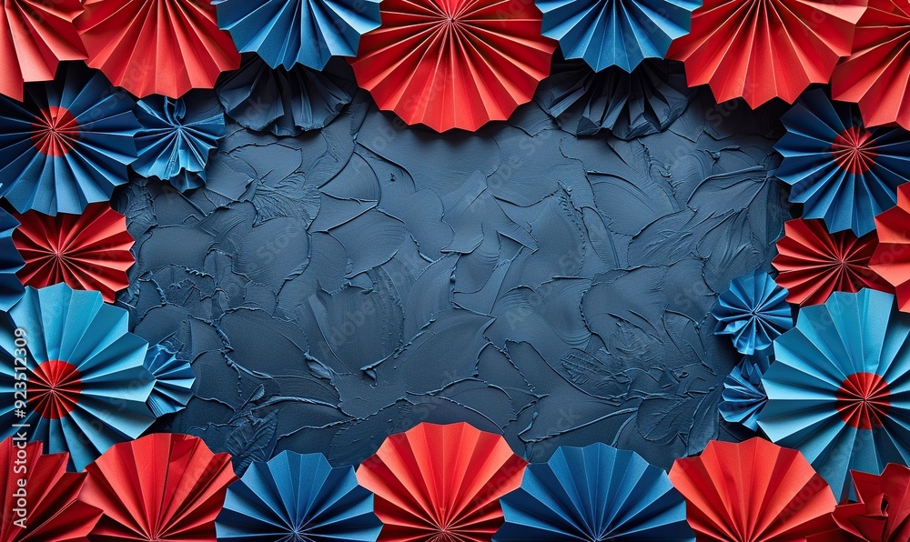 frame made of usa flag color paper fans on white background happy labor day presidents day fourth of july columbus day concept. frame made of usa flag color paper fans on white background happy labor day presidents day fourth of july columbus day concept.
