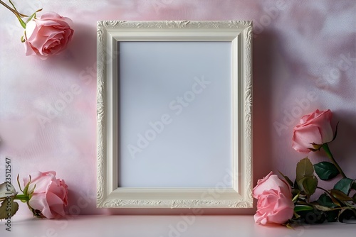 Photo frame mockup and roses