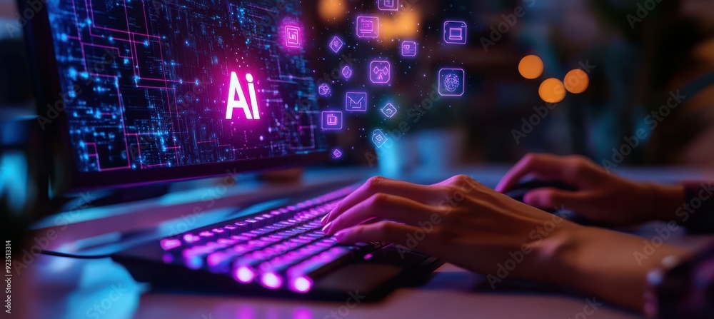AI integration in modern business on the blurry backdrop of the office