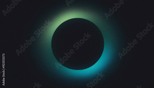 abstract grainy blue green gradient glowing ring, black  background banner poster
