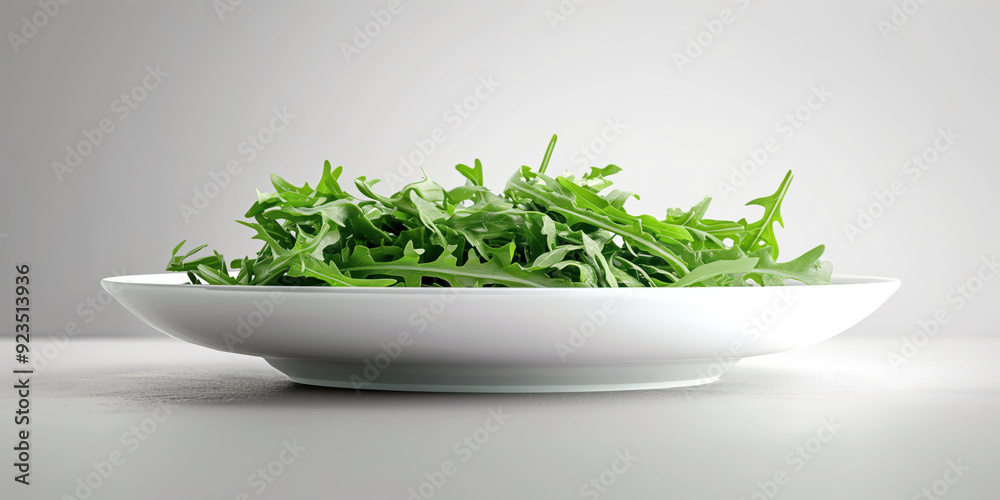 Fresh Arugula Salad in White Plate on Light Background - Clean Eating Concept Fresh Arugula Salad in White Plate on Light Background - Clean Eating Concept