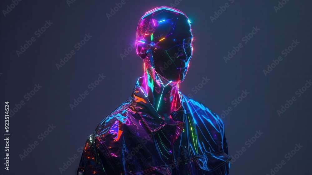 Futuristic cyberpunk style illuminating hologram of  a female