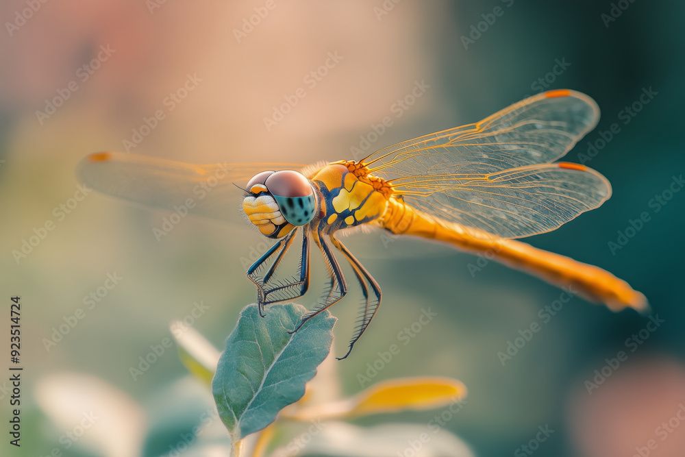Close-Up of Vibrant Dragonfly Perched on Leaf Close-Up of Vibrant Dragonfly Perched on Leaf