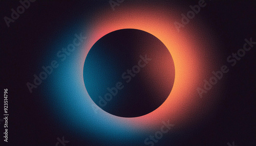 abstract grainy orange blue gradient glowing ring, black  background banner poster