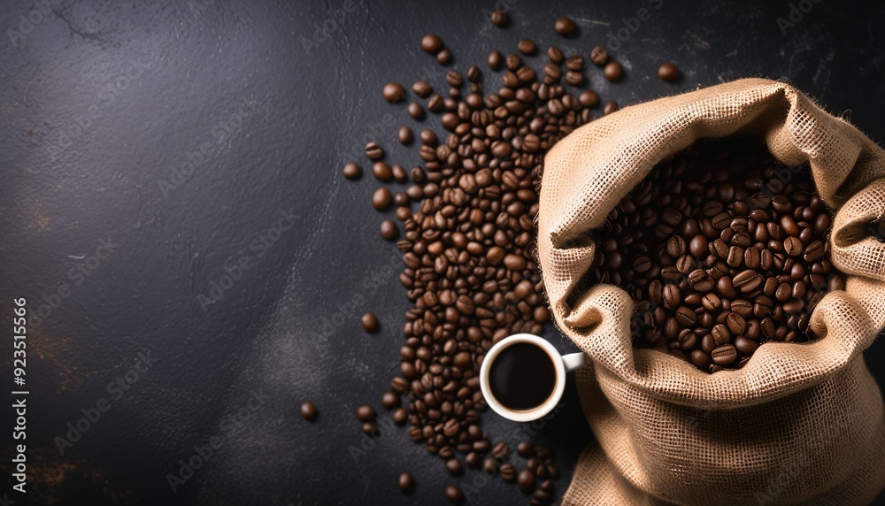 cup of coffee and coffee beans in a sack_3 Generative AI