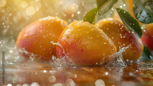 Fresh Oranges on Tree with Raindrops and Sunlight