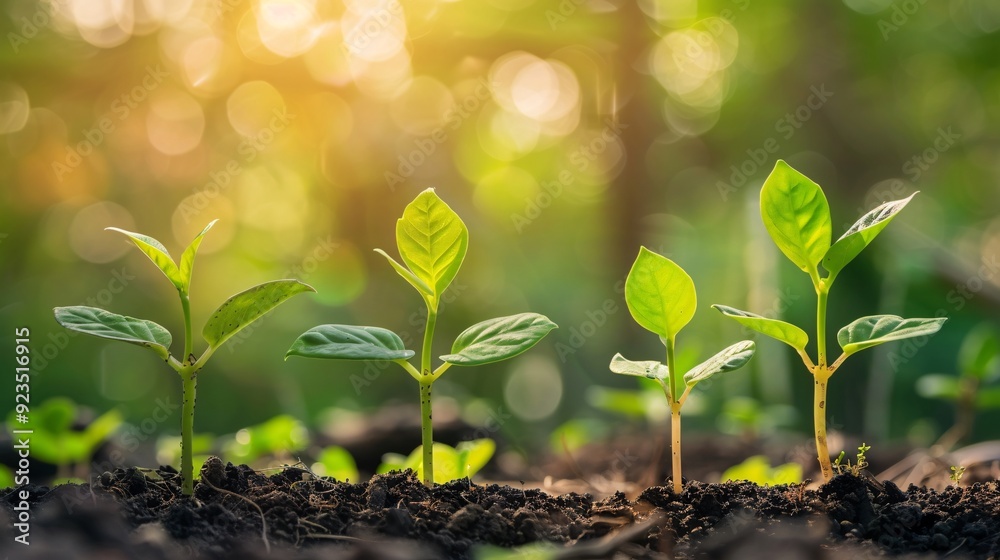 Green seedling growing in soil on blurred nature background. Ecology concept. Green seedling growing in soil on blurred nature background. Ecology concept.
