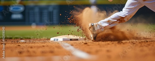 Obraz na płótnie Baseball Player Sliding Into Home Plate With Dust Exploding