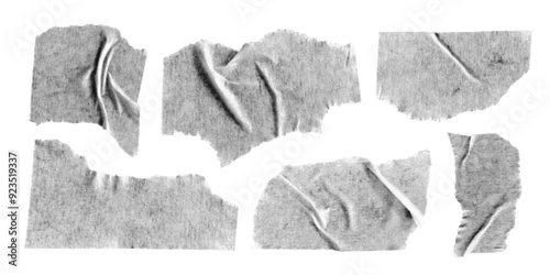 Set of halftone collage elements isolated on white background. Torn pieces of paper tape with jagged edges. Cut and ripped sheets, vector illustration.