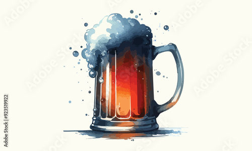 mug beer, free drink, watercolor mugs of beer, alcohol drinks, hand drawn illustration, watercolor mugs of beer