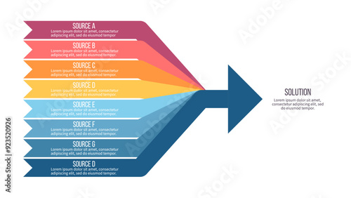 Business infographic template. Arrow chart with 8 options, steps. Vector chart.