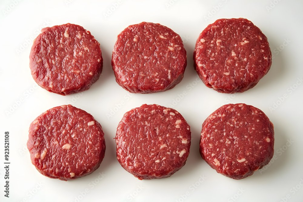 Top view close-up of uncooked beef burgers patty isolated on a white background Top view close-up of uncooked beef burgers patty isolated on a white background