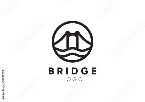 simple bridge circle with sea river logo design