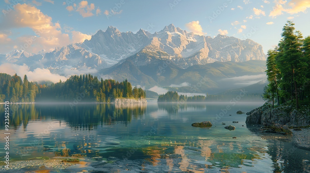 Naklejka premium Majestic autumn landscape with mountains and lake - generative ai