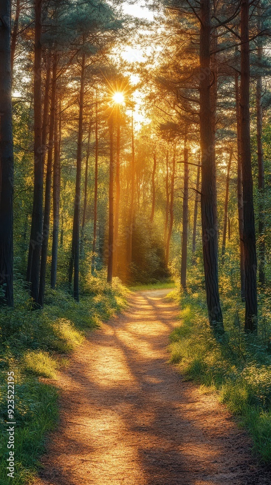 Scenic Forest Path in Lush Green Pine Trees Scenic Forest Path in Lush Green Pine Trees
