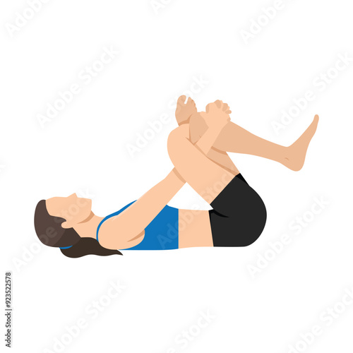 Woman doing Reverse Pigeon Pose or Sucirandhrasana. Flat vector illustration isolated on white background