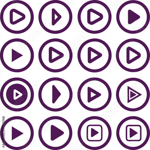 a set of purple play buttons on a white background