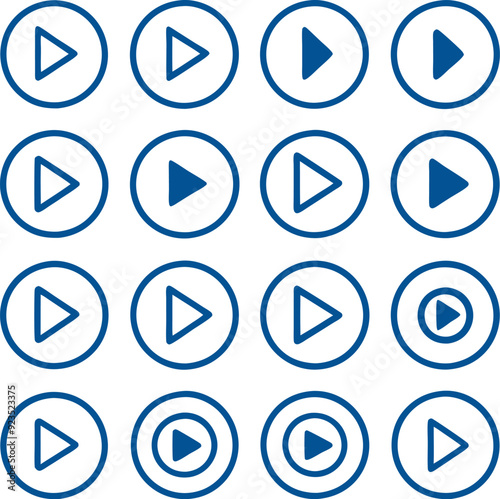 a set of blue play buttons on a white background