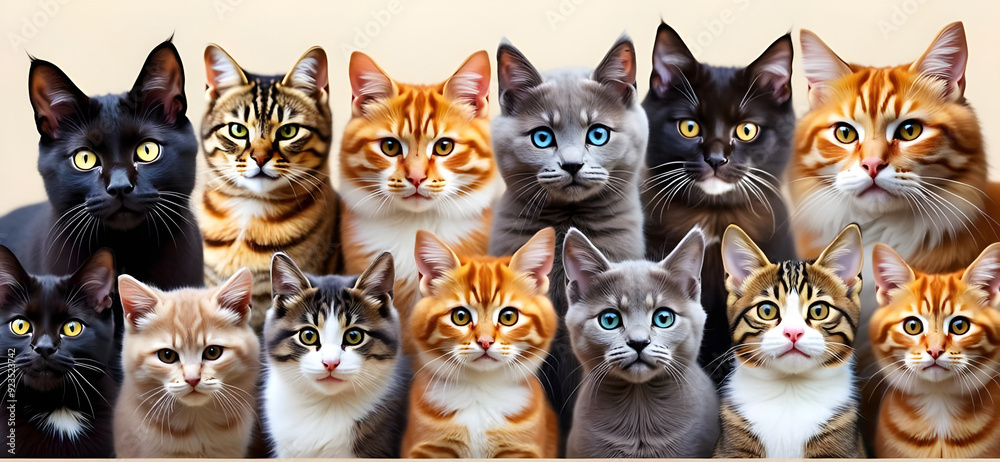 Obraz premium Beautiful and Adorable Cat Varieties - Diverse and Charming Feline Breeds Collection, cute cats, cat photography, pet cats