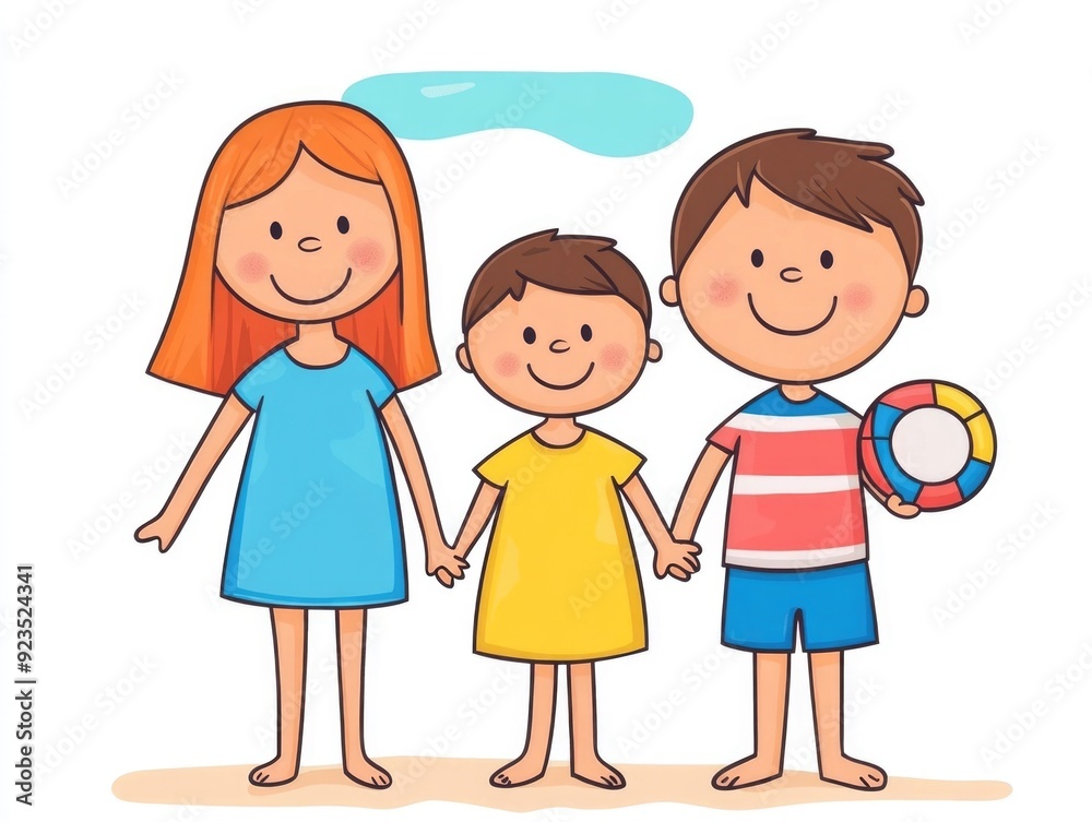 Playful Stick Figure Family Silhouettes Relaxing and Playing Together at the Beach with Beach Ball on a White Isolated Background Playful Stick Figure Family Silhouettes Relaxing and Playing Together at the Beach with Beach Ball on a White Isolated Background