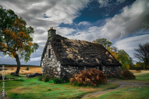 Leanach Cottage on Culloden Battlefield in Scotland photo